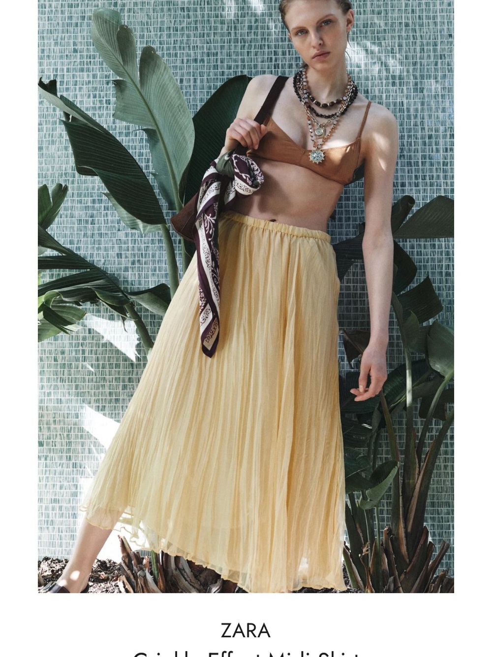 ZARA Butter Yellow Crinkle Maxi Skirt Size XL New With Tags European Summer Vibe